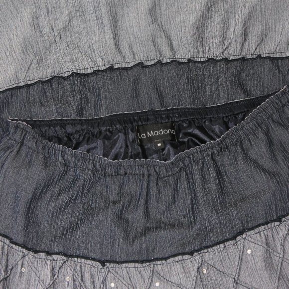 Y2K Vintage Denim Patchwork + Rhinestone Maxi Skirt 32"W - Picture 3 of 4